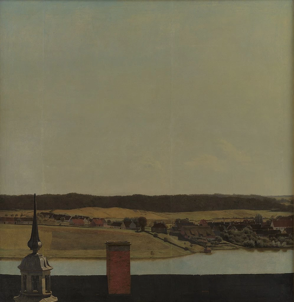 Christen Købke - Colmo del tetto del castello di Frederiksborg con vista sul lago, sulla città e sulla foresta, Statens Museum for Kuns, Copenaghen